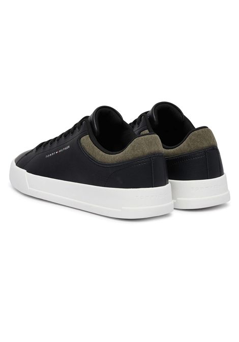 Tommy Hilfiger Court Core Leather Mix Collar Shoes Black Men TOMMY HILFIGER | Sneakers | FM0FM05970-BDS
